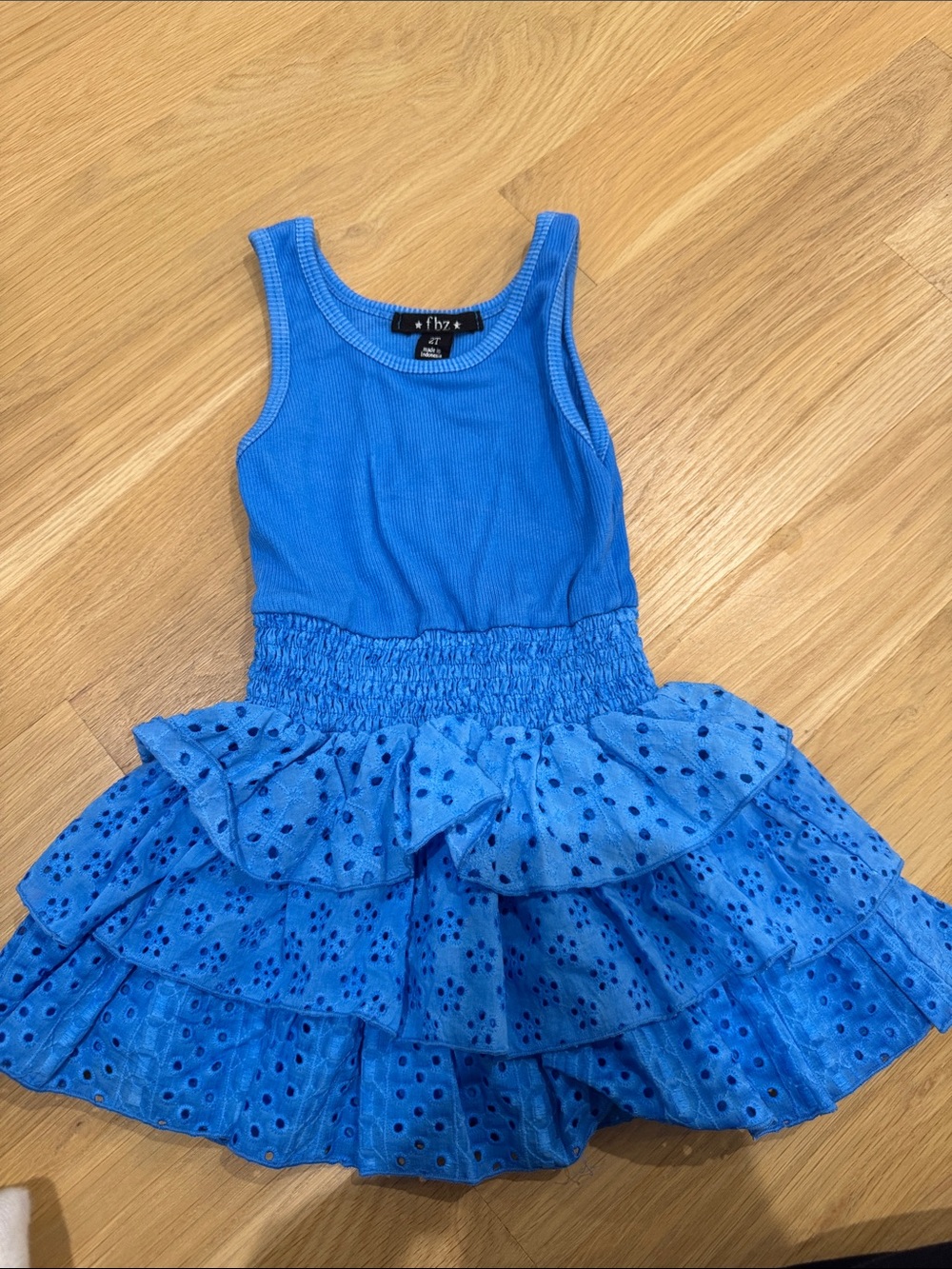 Flowers by Zoe Blue Tiered Eyelet Tank Dress